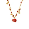 Hyacinth original design enamel drop glaze red gourd pendant necklace, Douyin hit ancient method sand gold inlay sweater chain Item Picture